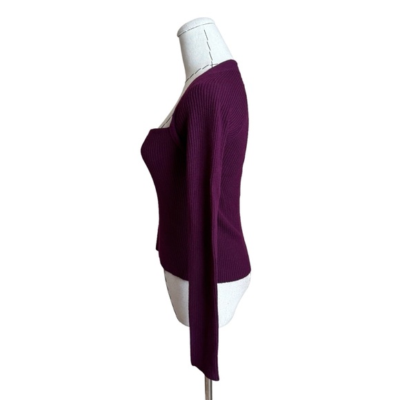 The Sei Womens Square Neck Wool & Cashmere-Blend Plum Sweater Top - Picture 7 of 11